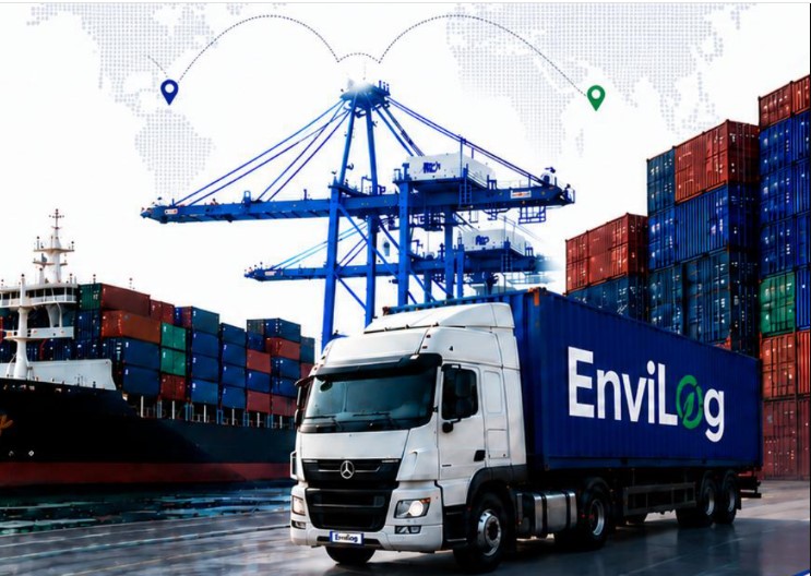 EnviLog truck, container ship, and port crane